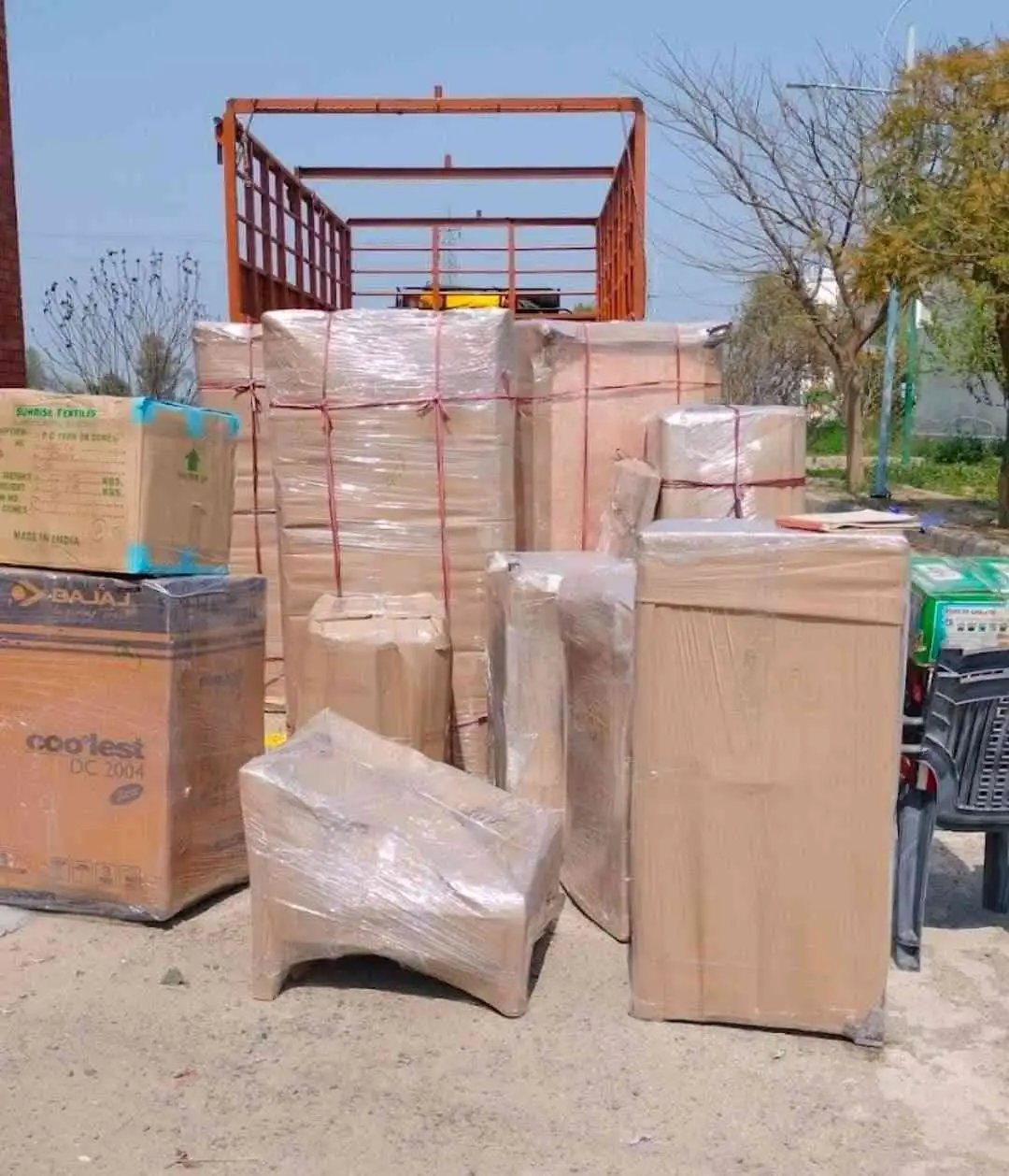 Packed household goods ready for transport